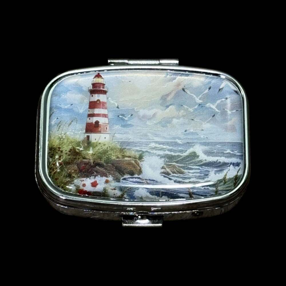 Cute Lighthouse Portable Metal Pill Organizer Case